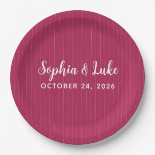 Retro Pink Magenta Pinstripe Wedding Paper Plates