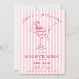 Retro pink Margs & Matrimony Bachelorette weekend Invitation