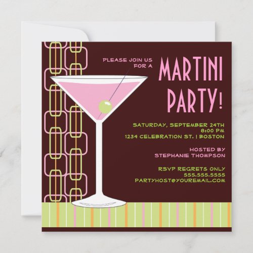 Retro Pink Martini Cocktail Party Invitation
