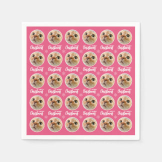Retro Pink Merry Christmas One Circle Photo Napkins