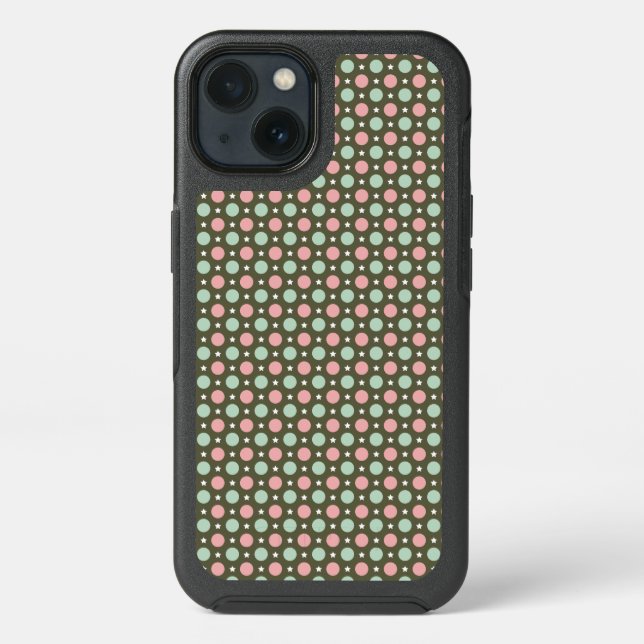 Retro Pink Mint Polka Dots Pattern Otterbox iPhone Case (Back)