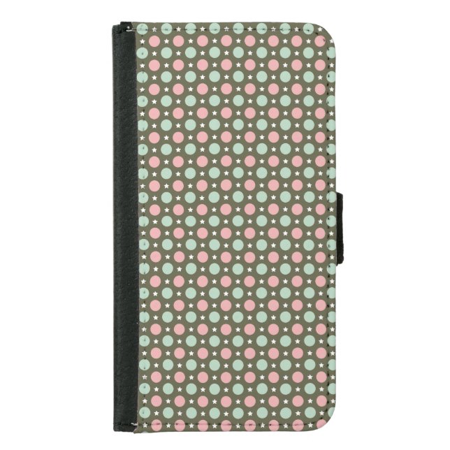 Retro Pink Mint Polka Dots Pattern Samsung Galaxy Wallet Case (Front)