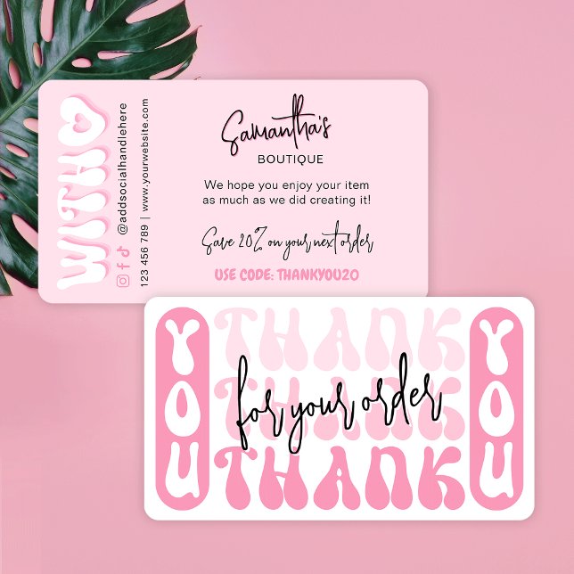 Retro Pink Modern Business Thank You Discount Enclosure Card (Retro pink gradient thank you for order discount cards for your business)