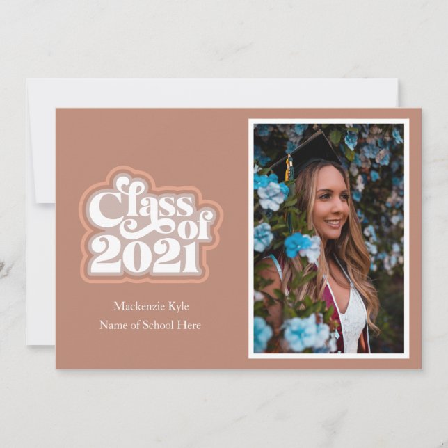 Retro Pink Modern Class Of 2021  Announcement (Front)