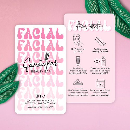 Retro Pink Modern Facial Care Instructions Beauty Business Card