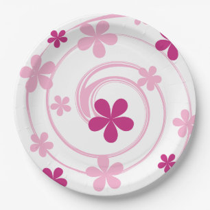 Retro Pink Modern Flower Girly Party Paper Plates