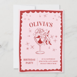 Retro Pink Modern Girly Any Age Birthday invitatio Invitation