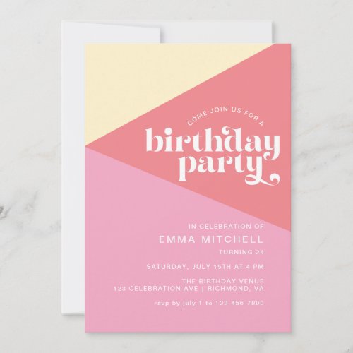 Retro Pink  Modern Girly Any Age Birthday Party Invitation