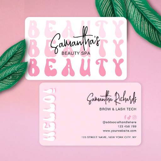Customizable Retro Pink Modern Girly Lash Beauty Salon or Spa Business Card