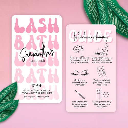 Retro Pink Modern Lash Bath Application Guide Business Card