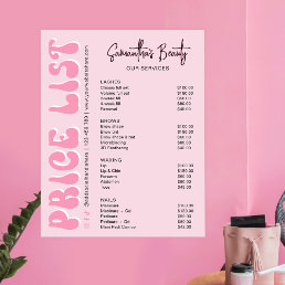 Retro Pink Modern Lash Salon Price List Poster