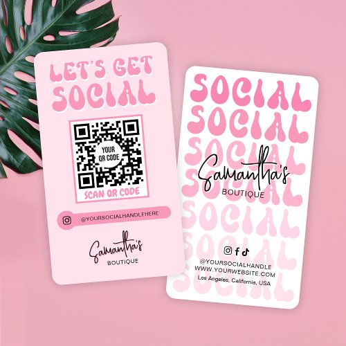 Retro Pink Modern Logo Social Media QR Code Business Card