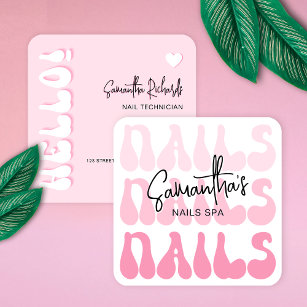 Retro Pink Modern Nail Artist Salon Manicure Square Business Card