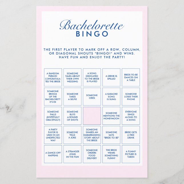 Retro Pink & Navy Blue Bachelorette Bingo Game (Front)