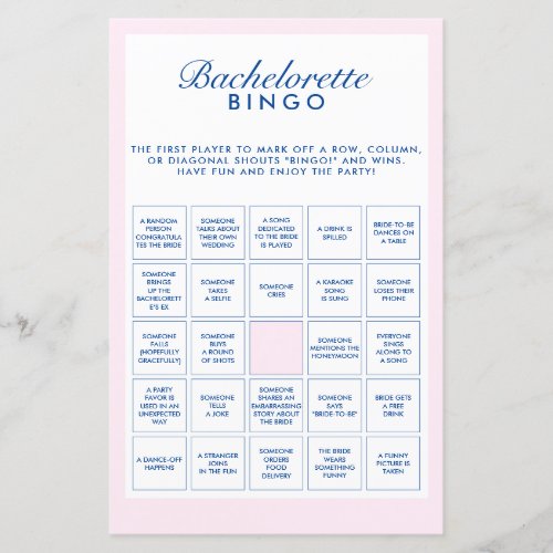 Retro Pink  Navy Blue Bachelorette Bingo Game