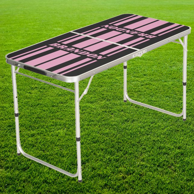 Retro Pink Night Dual BoardStripe Name Tailgate Beer Pong Table (Creator Uploaded)