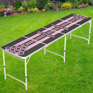 Retro Pink Night Dual Rally Stripes with Name Beer Pong Table