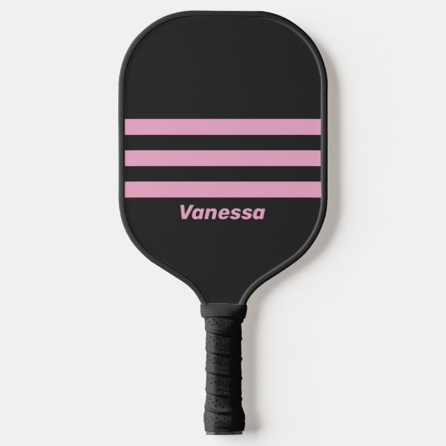 Retro Pink Night Three Across Striping with Name Pickleball Paddle (Front)