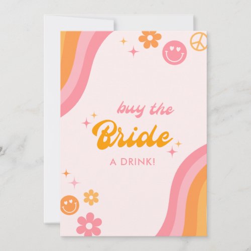 Retro Pink  Orange Buy The Bride a Drink Invitation