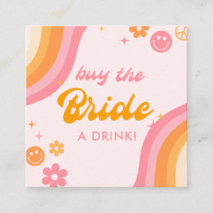 Retro Pink & Orange Buy The Bride a Drink Square Business Card
