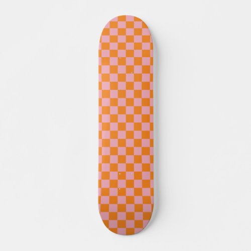 Retro Pink Orange Checkerboard Skateboard