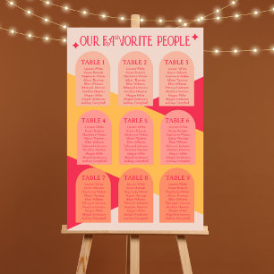 Retro Pink & Orange Colorful Wedding Seating Chart Foam Board
