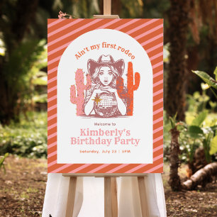 Retro Pink Orange Cowgirl Birthday Party Welcome Foam Board