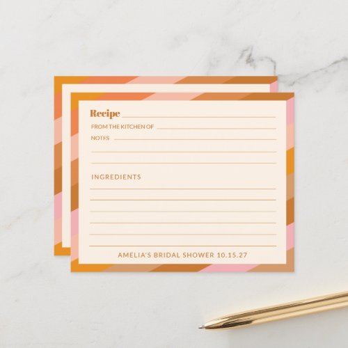 Retro Pink Orange Custom Bridal Shower Recipe Card
