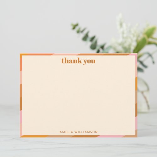 Retro Pink Orange Custom Bridal Shower  Thank You Card