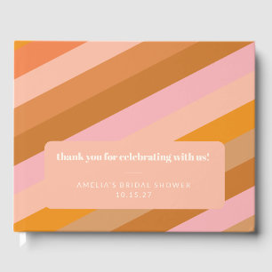 Retro Pink Orange Custom Bridal Shower Thank You Guest Book