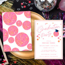 Retro Pink Orange Disco Ball Graduation Party