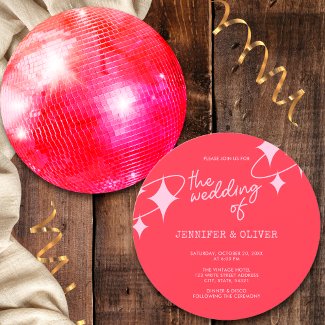 Retro Pink Orange Disco Ball Wedding