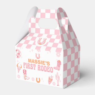 Retro Pink Orange First Rodeo 1st Birthday Favor Boxes