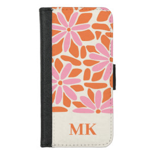 Retro Pink & Orange Flower Monogram iPhone 8/7 Wallet Case