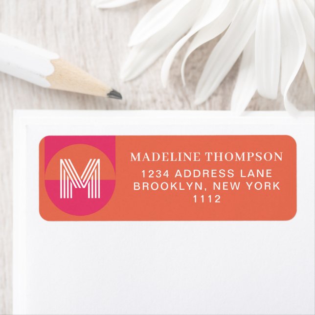 Retro Pink Orange Geometric Modern Monogram Label (Insitu)