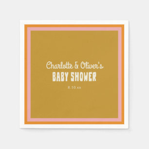 Retro Pink Orange Gold Groovy Baby Shower Custom Napkins