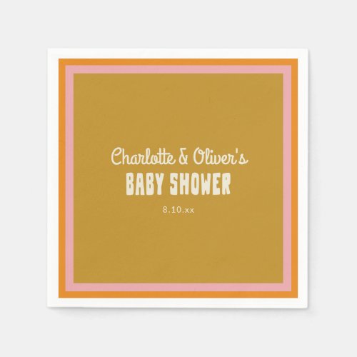 Retro Pink Orange Gold Groovy Baby Shower Custom Napkins