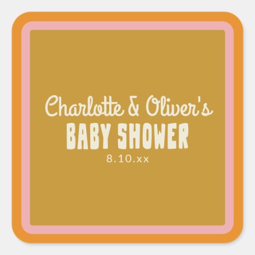 Retro Pink Orange Gold Groovy Baby Shower Custom Square Sticker