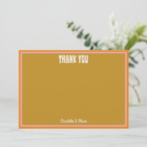 Retro Pink Orange Gold Groovy Baby Shower Custom Thank You Card