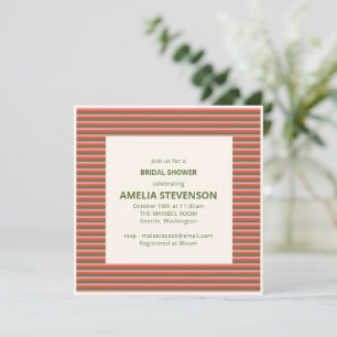 Retro Pink Orange Green Stripe Bridal Shower Invitation