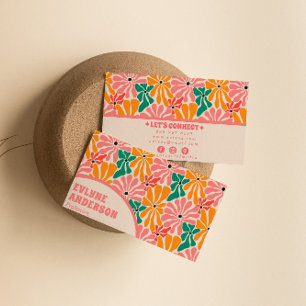 Retro Pink Orange Groovy Floral Boho Girly Trendy Business Card