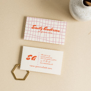 Retro Pink Orange Hand Written Drawn Groovy Girly Business Card