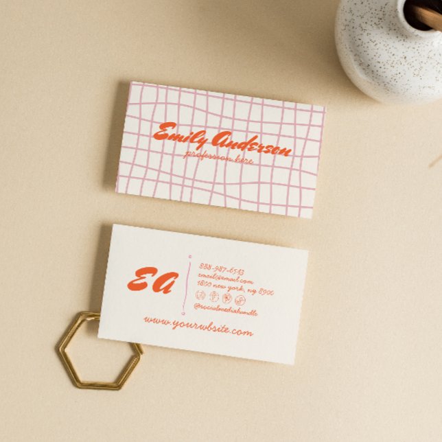 Retro Pink Orange Hand Written Drawn Groovy Girly  Business Card (Creator Uploaded)