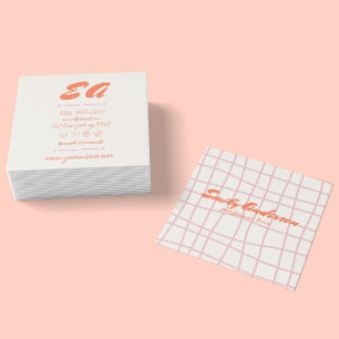 Retro Pink Orange Hand Written Drawn Groovy Girly Square Business Card