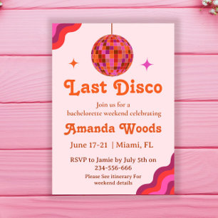 Retro Pink Orange Last disco Bachelorette Weekend Invitation