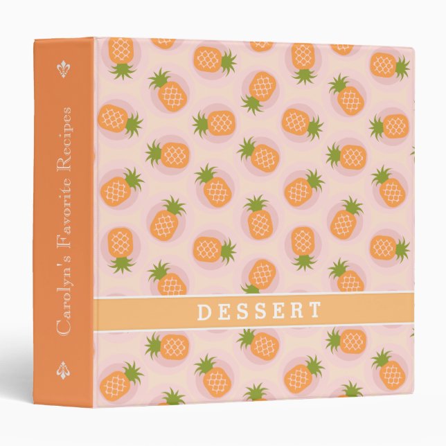 Retro pink orange pineapple patterns monogram 3 ring binder (Front/Spine)