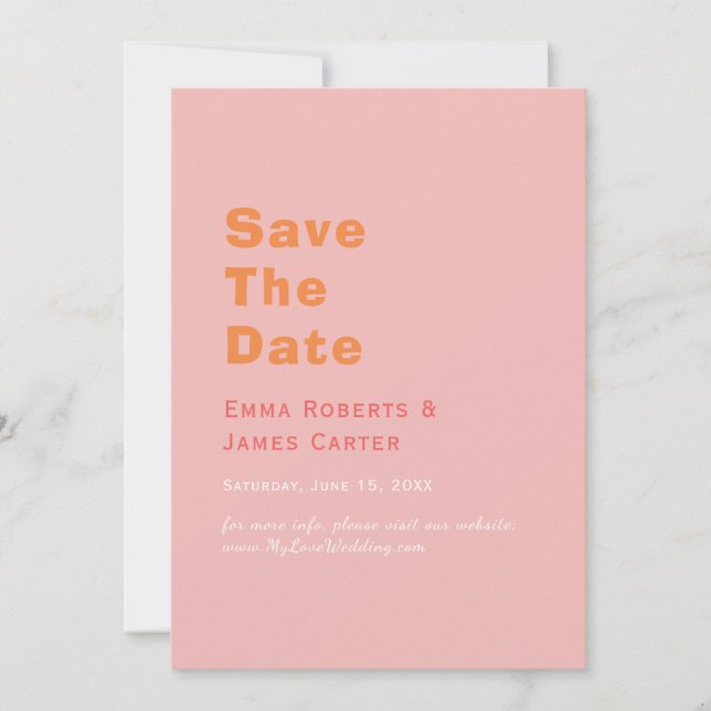 Retro Pink & Orange Save the Date Card (Front)