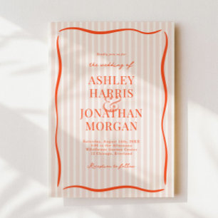 Retro Pink & Orange Striped Wedding Invitation