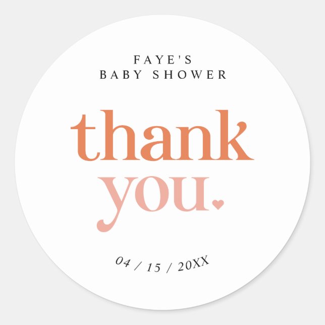 Retro Pink Orange | Thank You Baby Shower Favor Classic Round Sticker (Front)