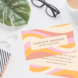 Retro Pink Orange Wave Feminine Name Business Card